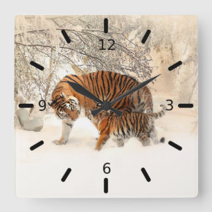 Tiger och Unge Fyrkantig Klocka