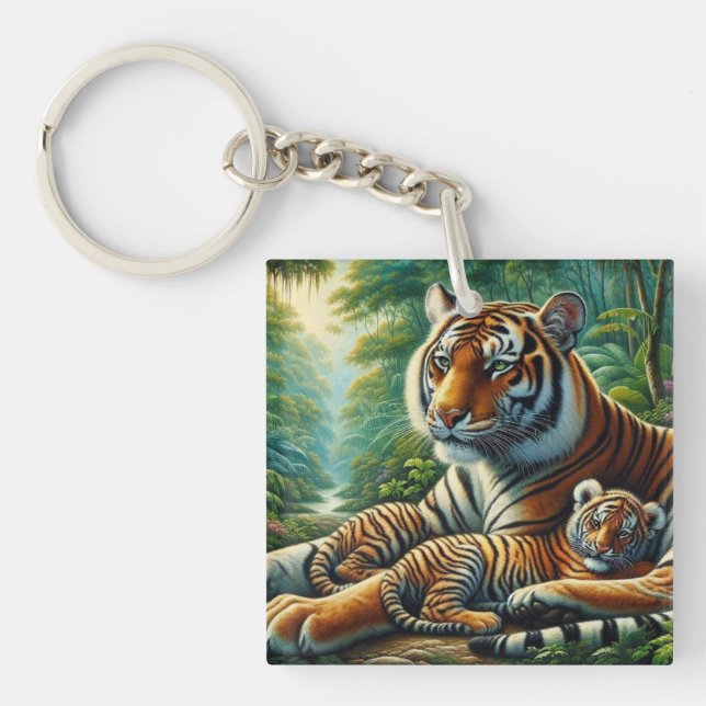 Tiger och Unge i en Lush Jungle-målning (Framsidan)