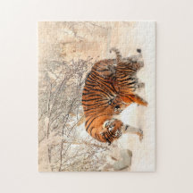 Tiger och Unge i Snö Jigszawa Puzzle