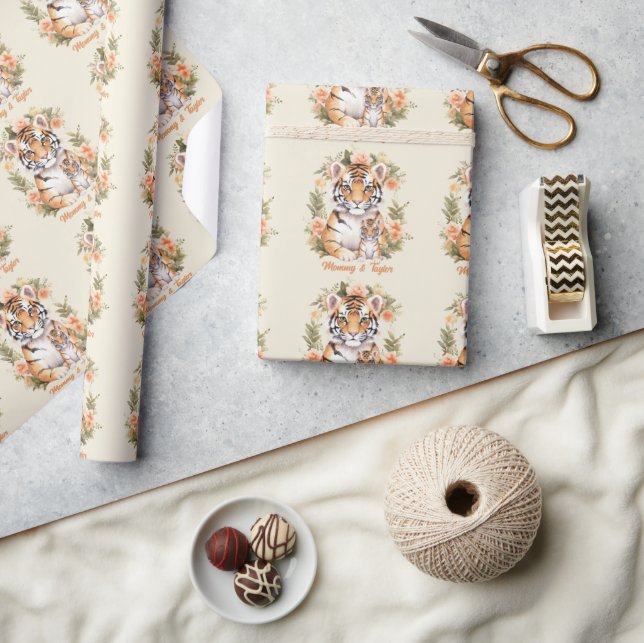 Tiger och unge Nyfödd bebis Helgdag Presentpapper (Hantverk)