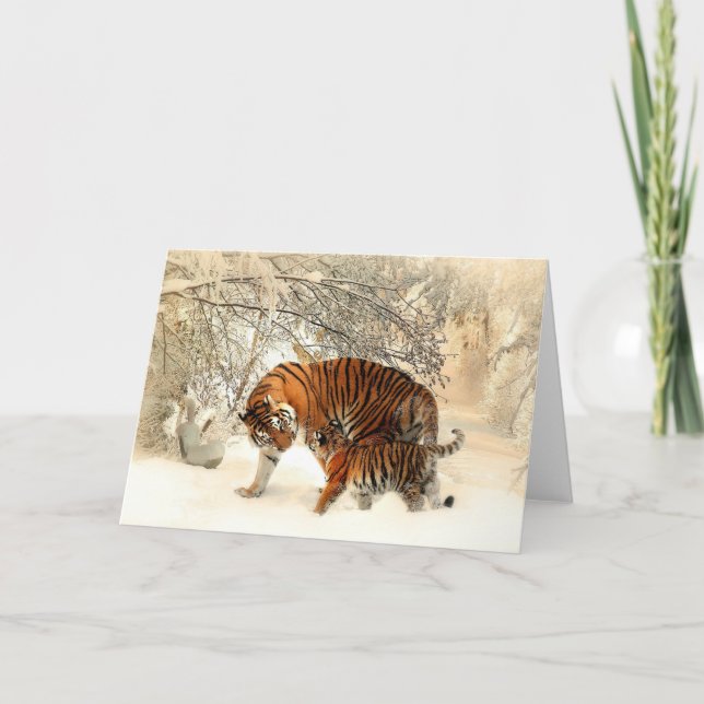 Tiger och Unge, Winter Kort (Framsida)