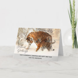 Tiger och Unge Winter Snö Julafton Photo Personlig Helgkort