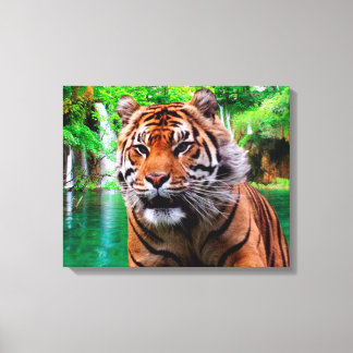 Tiger och Waterfall Canvastryck