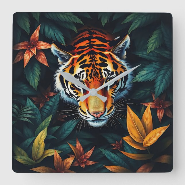“Tiger of Mine” – Colourful Tiger Portrait Fyrkantig Klocka (Framsida)