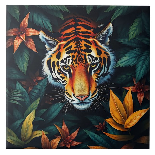 “Tiger of Mine” – Colourful Tiger Portrait Kakelplatta (Framsidan)
