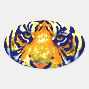 Tiger Öga Pop Art Ovalt Klistermärke