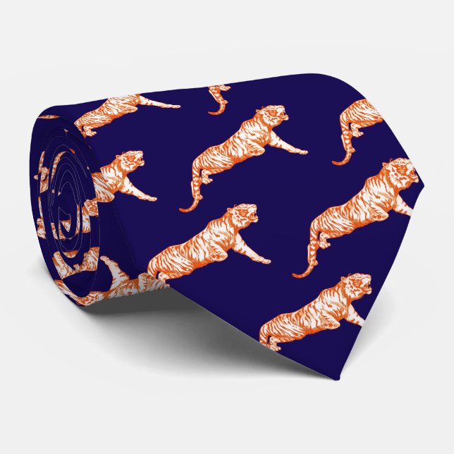 Tiger om Mörk blått Orange för det moderna Trendig Slips (Rullad)