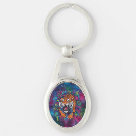 Tiger Ovalt Silverfärgad Nyckelring