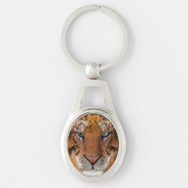 Tiger Ovalt Silverfärgad Nyckelring (Framsidan)