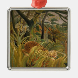 Tiger överraskad i en tropisk storm julgransprydnad metall
