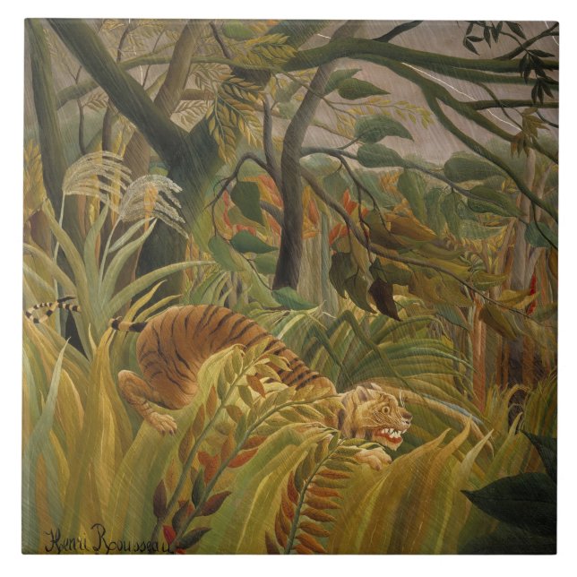 Tiger överraskad i en tropisk storm kakelplatta (Framsidan)