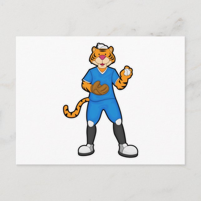 Tiger på baseboll med basebollhandske & keps vykort (Framsida)