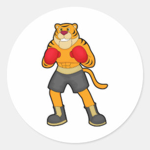 Tiger på Boxing med Boxing-handskar Runt Klistermärke