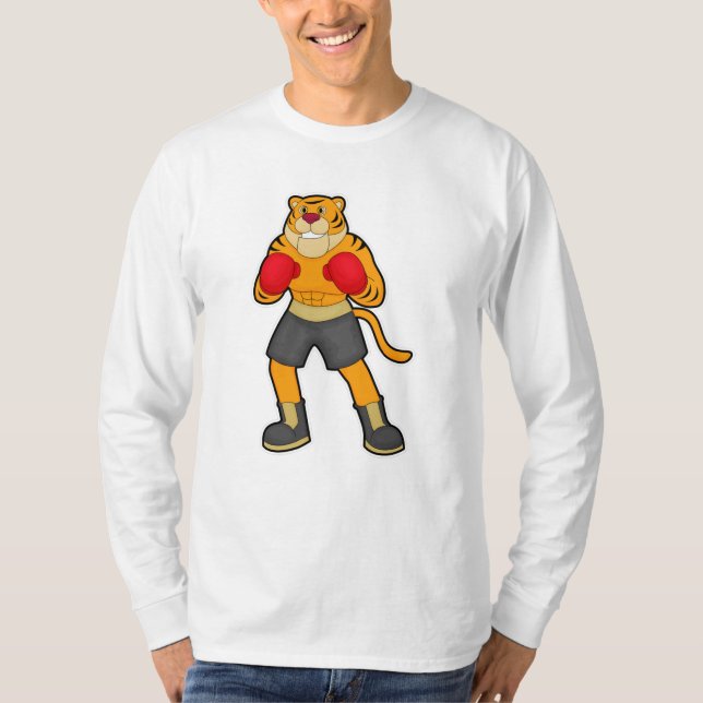 Tiger på Boxing med Boxing-handskar T Shirt (Framsida)