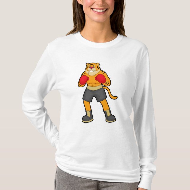 Tiger på Boxing med Boxing-handskar T Shirt (Framsida)