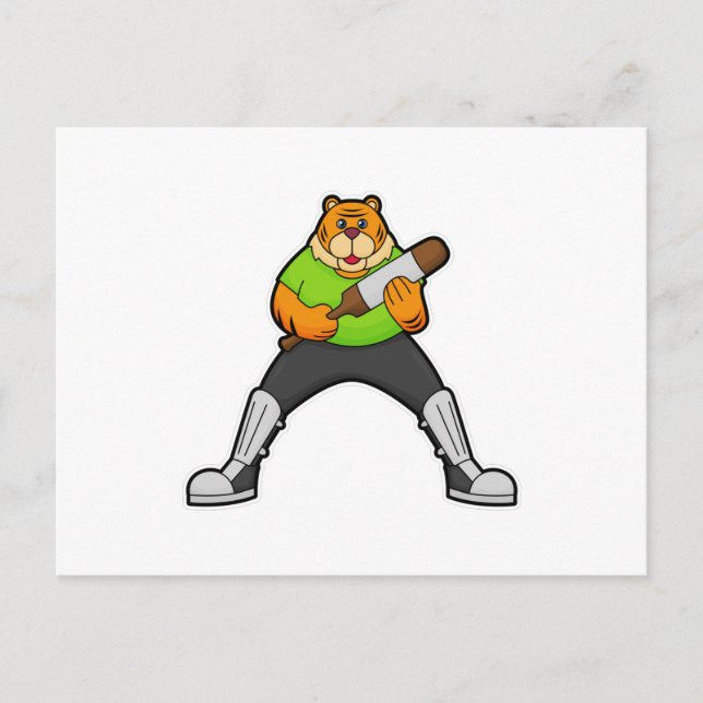 Tiger på Cricket med Cricket slagträ Vykort (Framsida)