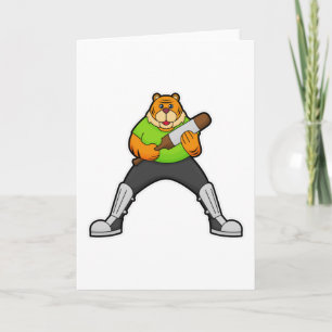 Tiger på Cricket med cricketträ Kort