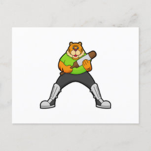 Tiger på Cricket med Cricketträ Vykort