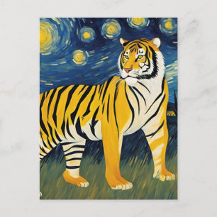 Tiger på en stjärnnatt vykort