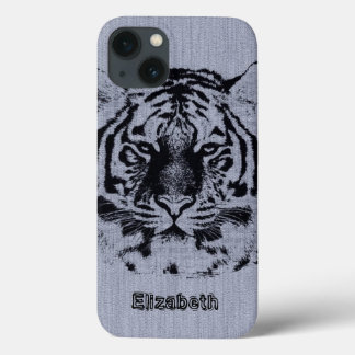 Tiger på Grått Wood Grain