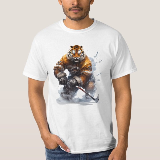Tiger på Ice Hockey Äventyr T Shirt (Framsida)
