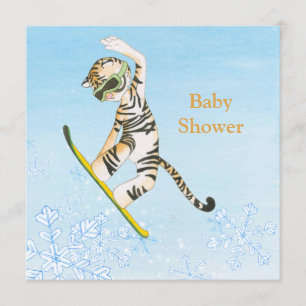 Tiger på kort för Snowboardbaby showerinbjudan