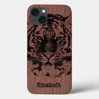 Tiger på Mörk Brown Wood