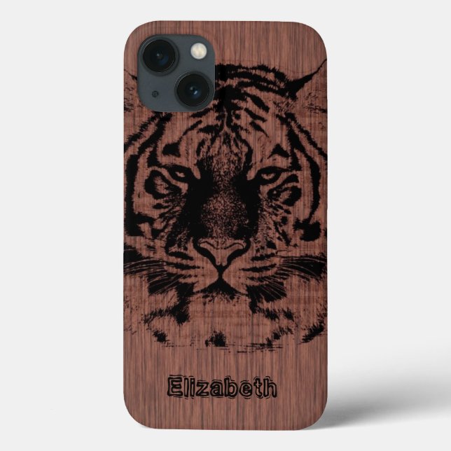 Tiger på Mörk Brown Wood (Baksida)