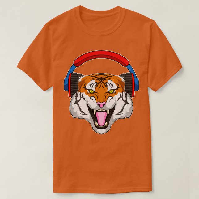 Tiger på Music med hörlurar T Shirt (Design framsida)
