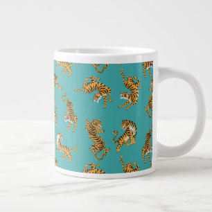 Tiger på Teal Mönster Jumbo Mugg