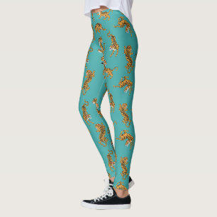 Tiger på Teal Mönster Leggings