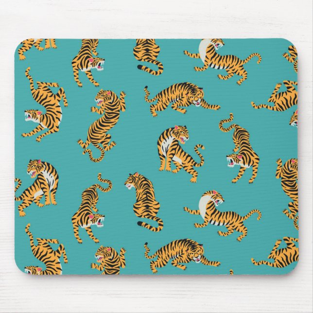 Tiger på Teal Mönster Musmatta (Framsidan)