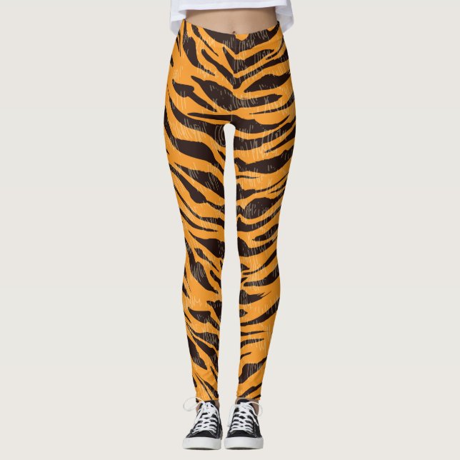 Tiger päls, tiger skin, animalt skinn mönster leggings (Framsida)