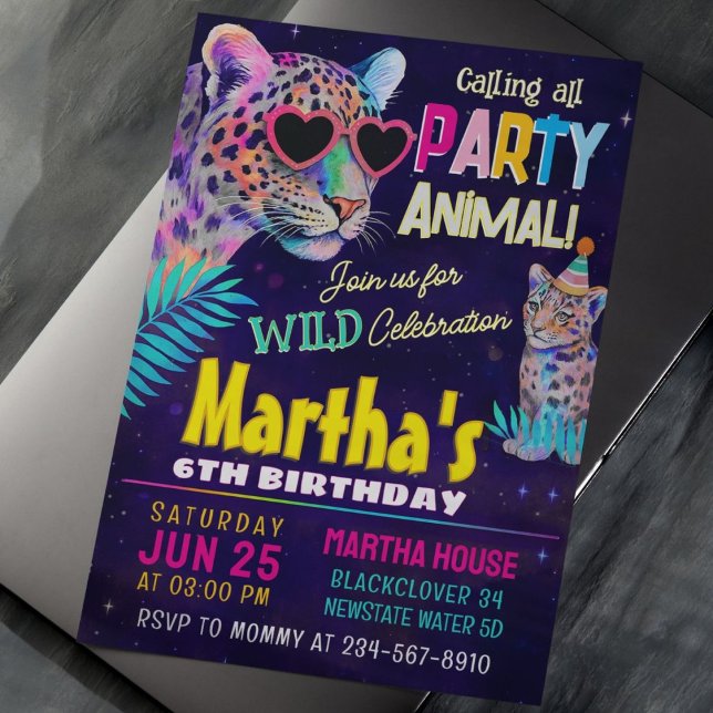 Tiger Party Animal Colorful BIrthday-inbjudan Inbjudningar (Zazzle Tiger Party Animal Colorful BIrthday Invitation)