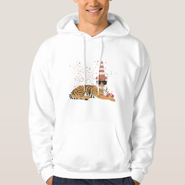 Tiger Partying - Djur med Party Hoodie (Framsida)
