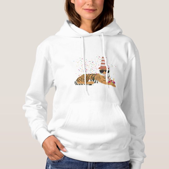 Tiger Partying - Djur med Party T Shirt (Framsida)
