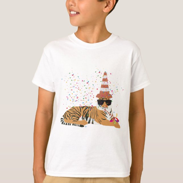 Tiger Partying - Djur med Party T Shirt (Framsida)