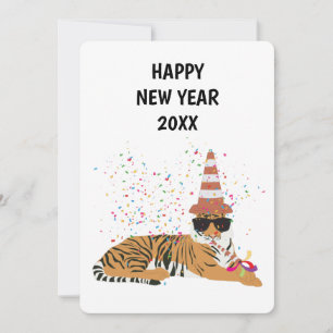 Tiger Partying - Nytt årskort för djur, Helgdag Julkort