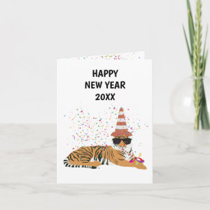 Tiger Partying - Nytt årskort för djur, Helgdag Kort