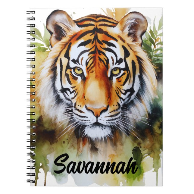 Tiger Pastel Flowers Safari Watercolor Savannah Anteckningsbok (Framsidan)