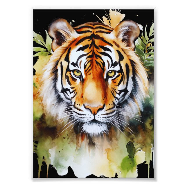 Tiger Pastel Flowers Safari Watercolor Savannah Fototryck (Framsidan)