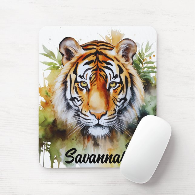 Tiger Pastel Flowers Safari Watercolor Savannah Musmatta (Med mus)