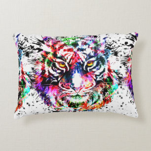 Tiger Pillow Färgfläckig Teckning Abstrakt Art Prydnadskudde