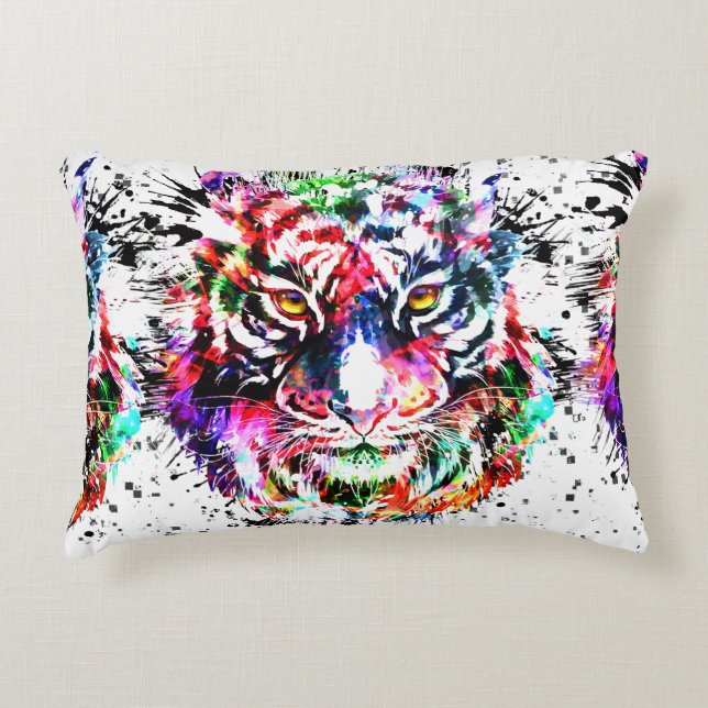 Tiger Pillow | Färgfläckig Teckning | Abstrakt Art Prydnadskudde (Framsidan)