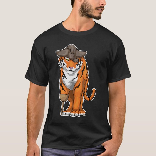Tiger Pirat Wooden leg Öga plåster T Shirt (Framsida)