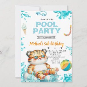 Tiger Pool Party Födelsedagsinbjudan Inbjudningar