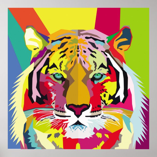 Tiger Pop Art Portritart, pop, tiger, djur, fac Poster (Framsidan)