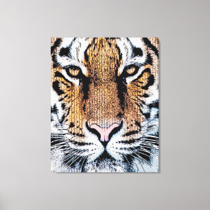 Tiger Porträtt i Graphic Press Stil Canvastryck