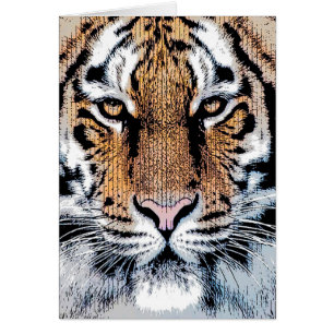 Tiger Porträtt i Graphic Press Stil Hälsningskort