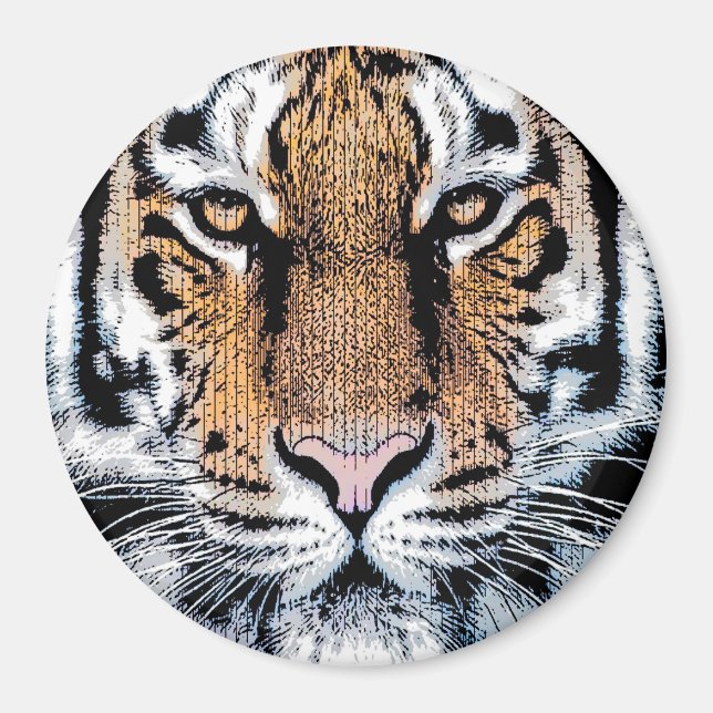 Tiger Porträtt i Graphic Press Stil Magnet (Framsidan)